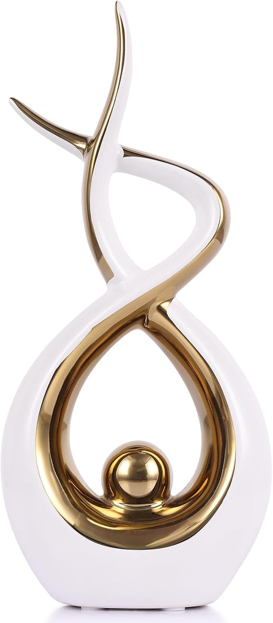 Gold Modern Sculpture Table Decorations, Ceramic Knick Knacks Statues for Living Room Decor, Tv Stand and Desk Decor, Suitable for Coffee Tables and Shelf Decorations, Great Gift Idea