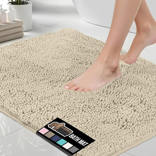GORILLA GRIP Bath Rug Mat 36x24, Thick Soft Absorbent Chenille, Quick Dry Microfiber Mats, Rubber Backing Washable Shower Floor Rugs, Bathmat Runner, US Designed Bathroom Home Decor Accessories Sand