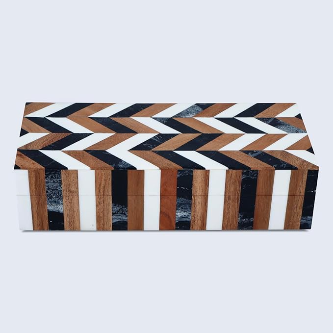 Handicrafts Home Handmade Decorative Storage Box with Lid- Jewelry Storage, Memory Keepsake, Gift Box for Women, Marquet Cosmo Pattern, Resin Inlay & Wood-Modern Decor Cajas Organizadora-10X4.5X2.5 In