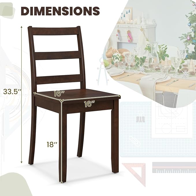 NAFORT Walnut Wood Dining Chairs Set of 4, Armless Kitchen Chairs with Solid Rubber Wood Legs, Non-Slip Foot Pads, Max Load 400 Lbs, Farmhouse Seat High Ladder Back Dining Room Chairs