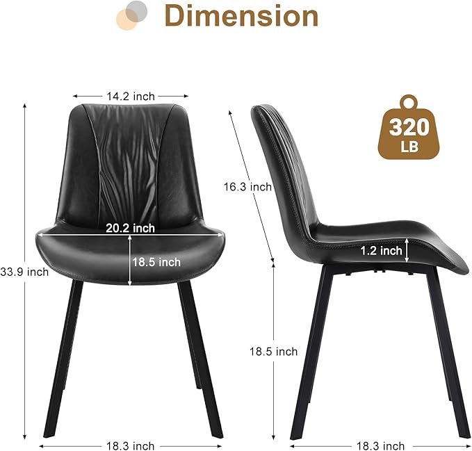 Upholstered Dining Chairs Set of 2, Modern Kitchen & Dining Room Chairs, Faux Leather, Sturdy Metal Legs, for Living Room, Cafe & Restaurant- Black