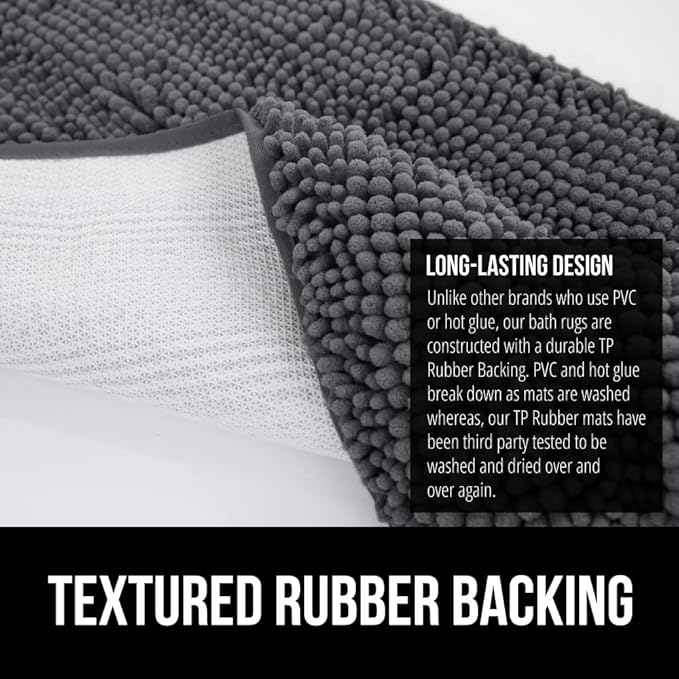 GORILLA GRIP Plush Absorbent Shaggy Chenille Bath Rug Mat for Oval Toilet Base with Rubber Backing, Machine Washable Rugs, Soft Microfiber Contour Mats for Toilets, Bathroom Decor, Charcoal