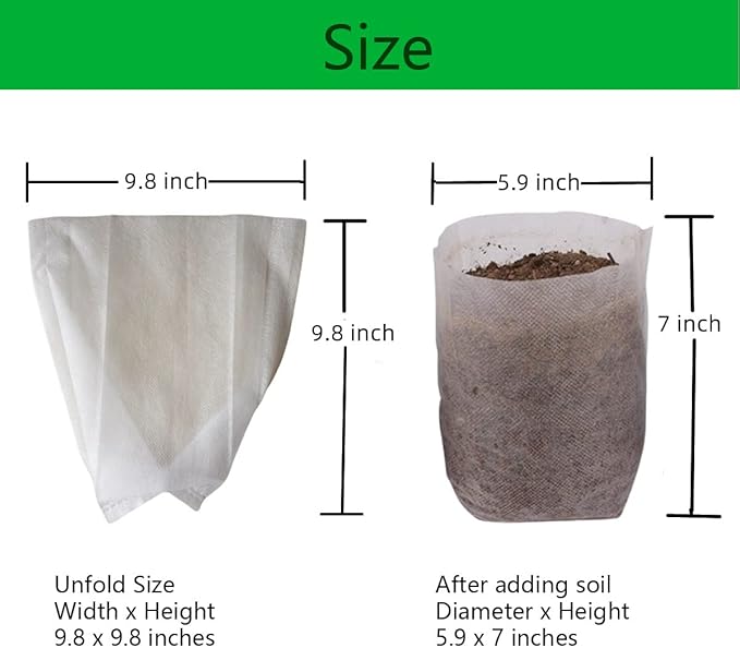 gardtree Plant Nursery Bags 9.8" * 9.8" 100PCS, Non-Woven Biodegradable Plant Grow Bags Fabric Seedling Starter for Vegetable Flower Fruit Saplings Tree, Home Garden Supply
