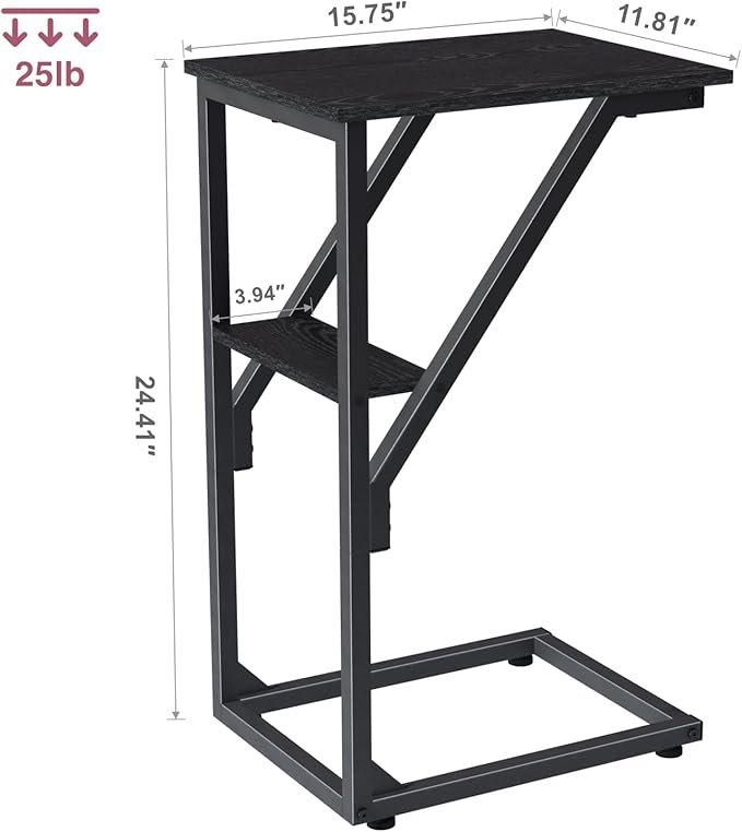 C-Shaped End Table, Small Couch Side Table, Sofa TV Tray Table for Living Room, Bedroom, Bedside ET-D-BK1