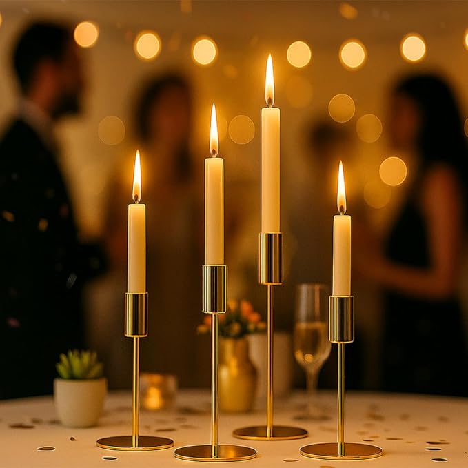 Foryoudecor Vintage Set of 6 Tapered Candle Holders, Gold Candlestiks for Dining Table, Living Room Decor, Wedding - Elegant Candle Sticks Holder Set for Table Centerpiece, Home Decoration