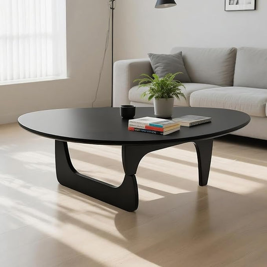 Solid Wooden Modern Triangle Coffee Table: Unique Funky Coffee Tables for Living Room, Oval Mid-Century Irregular Abstract Tea Tables for Patio Office Balcony Bedroom (Black, 35" L x 24" W x 16" H)