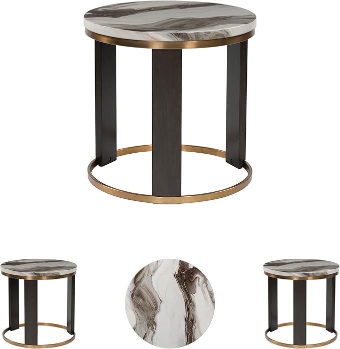 Signature Design by Ashley Jazmore Contemporary Faux Marble End Table with Metal Frame, White & Black