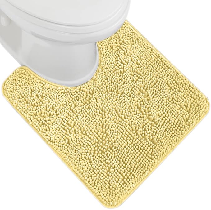 GORILLA GRIP Plush Absorbent Shaggy Chenille Bath Rug Mat for Oval Toilet Base with Rubber Backing, Machine Washable Rugs, Soft Microfiber Contour Mats for Toilets, Bathroom Decor, Yellow