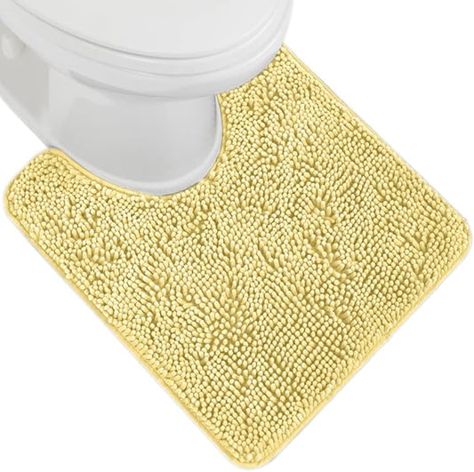 GORILLA GRIP Plush Absorbent Shaggy Chenille Bath Rug Mat for Oval Toilet Base with Rubber Backing, Machine Washable Rugs, Soft Microfiber Contour Mats for Toilets, Bathroom Decor, Yellow