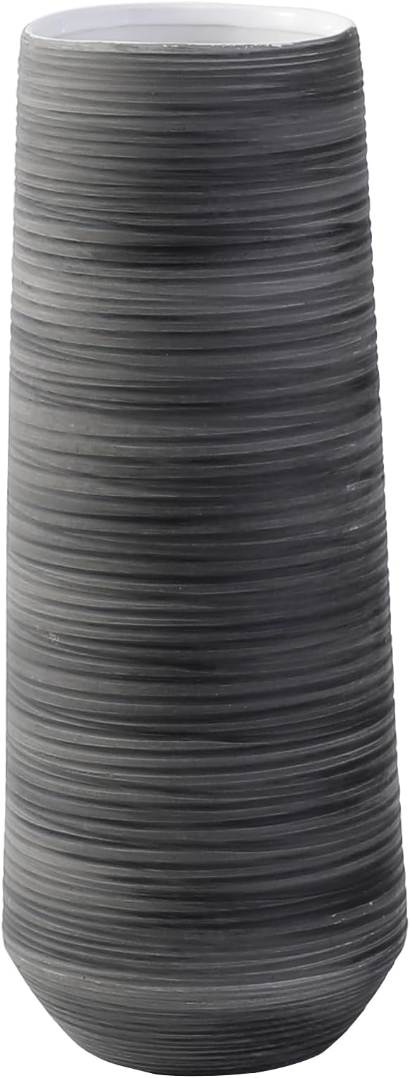 ALMA 13 inch Tall Black Vase Home Decor Trends for 2025, Large Grey Vase for Centerpieces Fits for Mid Century Modern Decor, Ceramic Floor Vases for Black Bathroom, Dining Table, Living Room