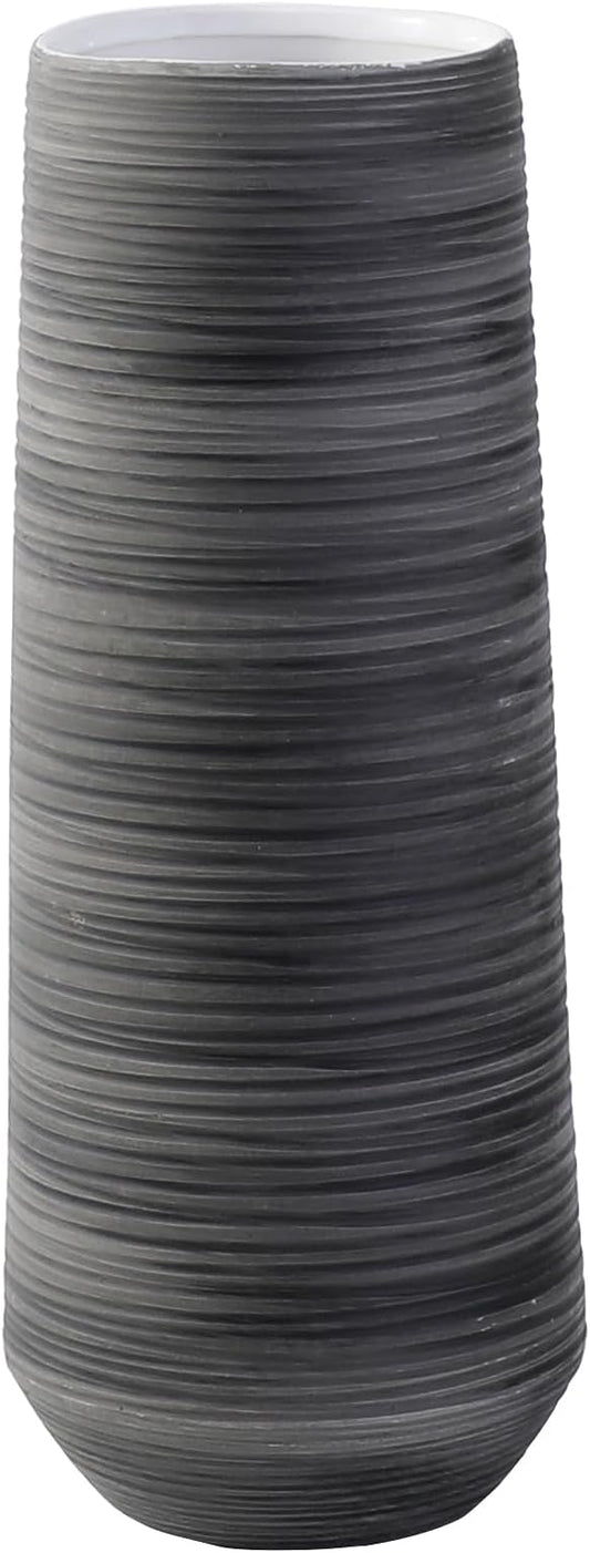 ALMA 13 inch Tall Black Vase Home Decor Trends for 2025, Large Grey Vase for Centerpieces Fits for Mid Century Modern Decor, Ceramic Floor Vases for Black Bathroom, Dining Table, Living Room