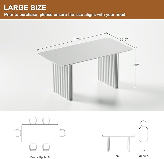 Casaphoria 67" Rectangular Dining Table, Modern Kitchen Table for 4-6, Farmhouse Style Large Table, Easy Assembly for Living Room, Kitchen, Bar, Natural Wood