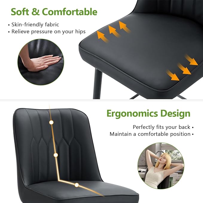 Black Bar Stools Set of 6,27" Counter Height Bar Stools Set of 6,Faux Leather Counter Stools with Soft Padded Seat & Curved Backrest,Modern Kitchen Island Chairs for Dining Café