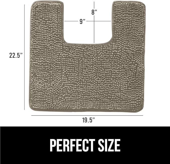 GORILLA GRIP Plush Absorbent Shaggy Chenille Bath Rug Mat for Square Toilet Base with Rubber Backing, Machine Washable Rugs, Soft Microfiber Contour Mats for Toilets, Bathroom Decor, Latte