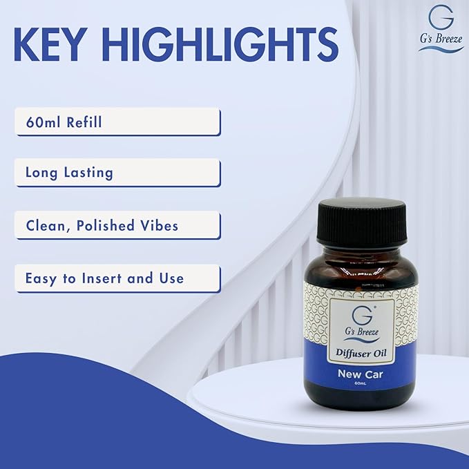 G's Breeze New Car Diffuser Oil Refill - Crisp & Fresh Scent Inspired by Luxury Vehicles – Long-Lasting Freshness for Home & Office – Enjoy a Refreshing Clean Aroma - 60 ML