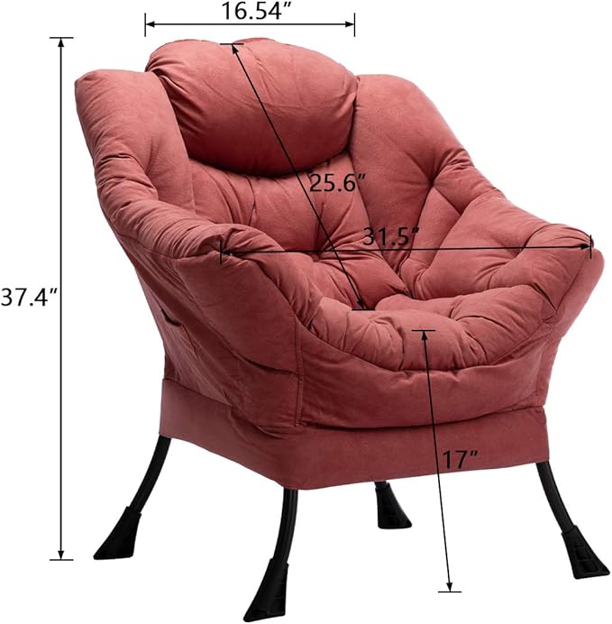 HollyHOME Oversized Brick Red Fabric Lounge Chair with Armrests and Steel Frame for Living Room