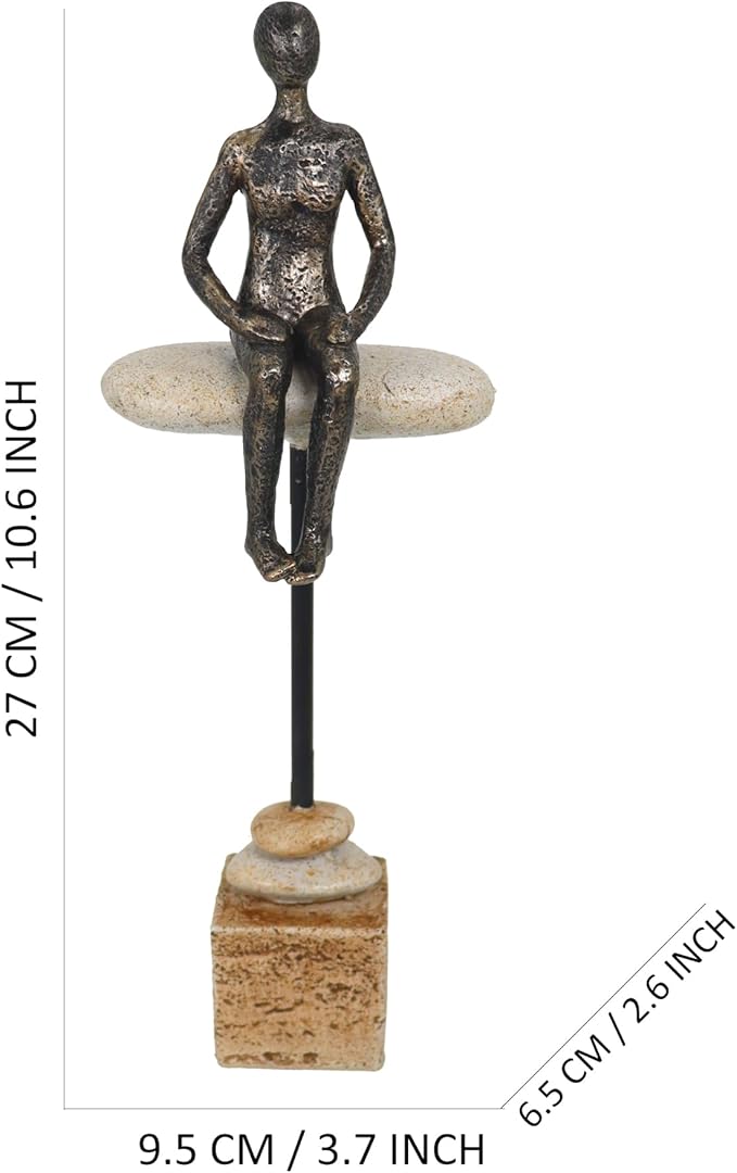 Zen Meditation Sculpture - Multi-Texture Resin Art Piece with Stone/Metal/Wood Effects, Abstract Seated Figure for Office Desk & Mindfulness Spaces