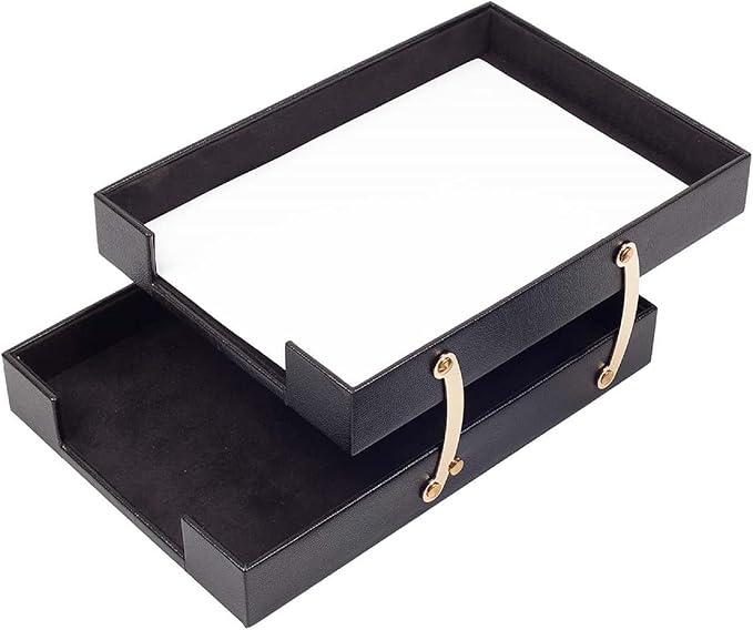 MOOGCO Bonded Set Luxury Leather Desk Pad & Desk Organization Essentials Desk Organizer Leather Desk Organizer (Black)