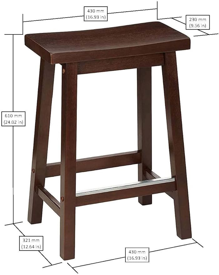 Amazon Basics Solid Wood Saddle-Seat Kitchen Counter Barstool with Footrest, Easy Assembly - 24-Inch Height - Walnut - Set of 2
