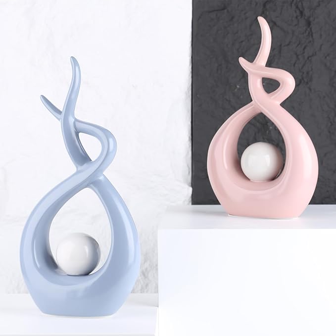 Pink White Modern Sculpture Table Decorations, Ceramic Knick Knacks Statues for Living Room Decor, Tv Stand and Desk Decor, Suitable for Coffee Tables and Shelf Decorations, Great Gift Idea