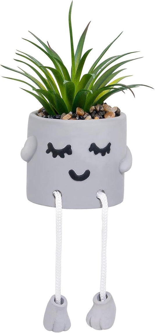 Cute Artificial Succulents Plants in Cement Pots with Hanging Legs - Small Fakeplants Kitchen Shelves Decor, Bathroom Shelf Decoration, Shelf Decoration Accents, Office Wall Decor - Set of 1
