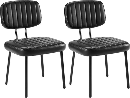 DUMOS Dining Chairs Set of 2, Upholstered Mid-Century PU Leather Accent Chair with Backrest and Metal Legs for Kitchen, Living Room, Black