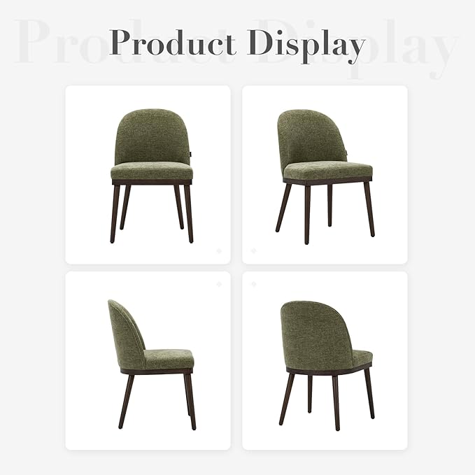 Upholstered Dining Chairs Set of 6, Large Dining Room Kitchen Chairs with High Back and Deep Seat, Modern Fabric Dinner Chairs with Wood Legs, Green