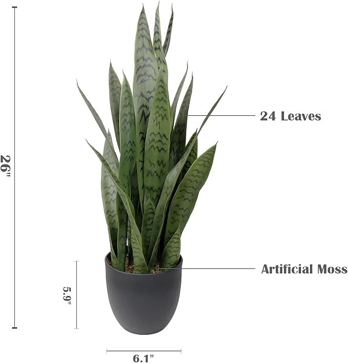 NICENATURE 26" Artificial Sansevieria Plant Faux Snake Plant in Pot for Home Décor Office Decoration