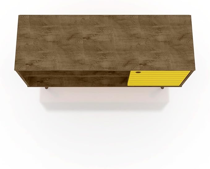 Manhattan Comfort Liberty Mid Century Modern TV Stand for Televisions up to 46 Inches, Bedroom and Living Room Entertainment Center with Storage, Shelves, and Cabinet, 43" Wide, Rustic Brown/Yellow