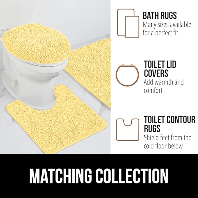 GORILLA GRIP Bath Rug Mat 30x20, Thick Soft Absorbent Chenille, Quick Dry Microfiber Mats, Rubber Backing Washable Shower Floor Rugs, Bathmat Runner, US Designed Bathroom Home Decor Accessories Yellow