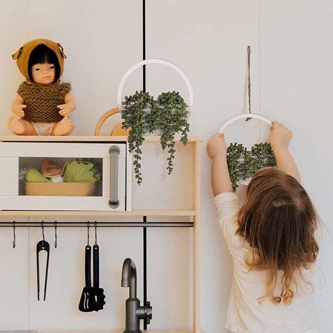 Floweroyal 2pcs Artificial Succulents Hanging Plants 12.2'' Fake String of Pearls in Pot with 8.3'' Lanyard for Indoor Outdoor Wall Decor.