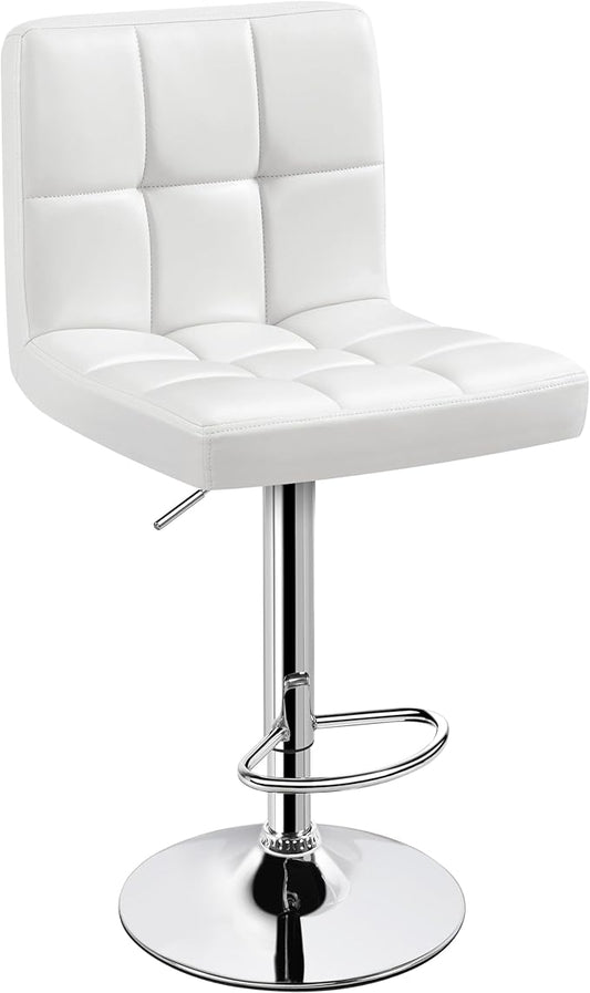Yaheetech Bar Stools, PU Leather Adjustable Swivel Barstools, Armless Hydraulic Kitchen Counter Bar Stool, Kitchen Island Chairs, White