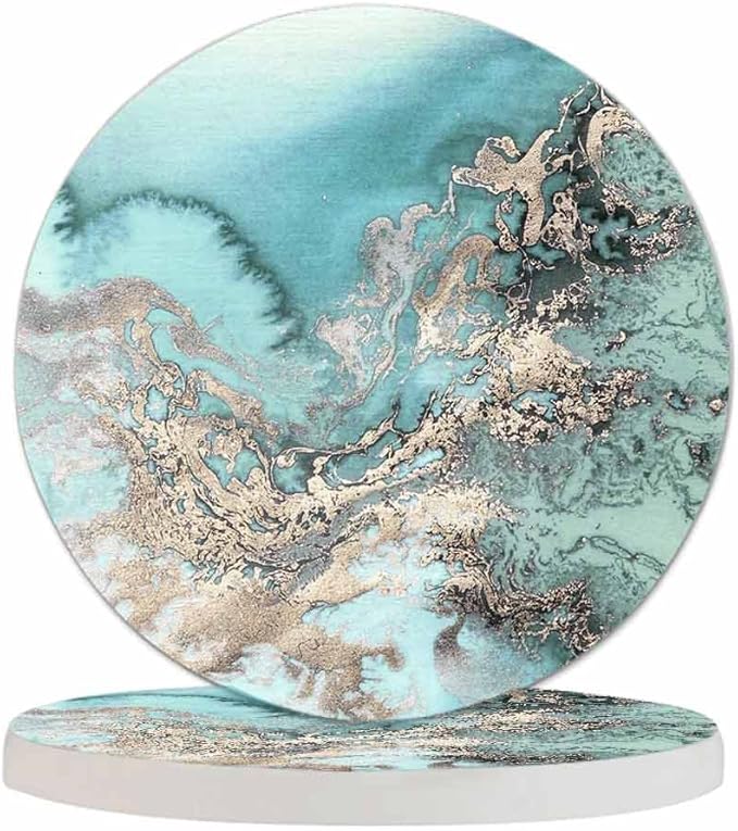 Natural Stone Rose Gold Marble Drink Coasters Modern Delicate Stone Liquid Ink Water Fluid Design Housewarming Presentss for New Home Present for Friends,2 Pcs,4 X 4 X 0.35 Inches