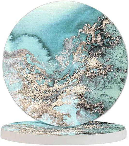 Natural Stone Rose Gold Marble Drink Coasters Modern Delicate Stone Liquid Ink Water Fluid Design Housewarming Presentss for New Home Present for Friends,2 Pcs,4 X 4 X 0.35 Inches