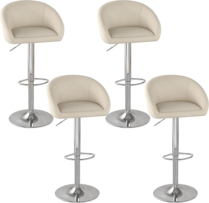 KCC Velvet Bar Stools Set of 4, Counter Height Bar Stools with Low Back, Swivel Barstool for Kitchen Island, Bar Pub (Begie)