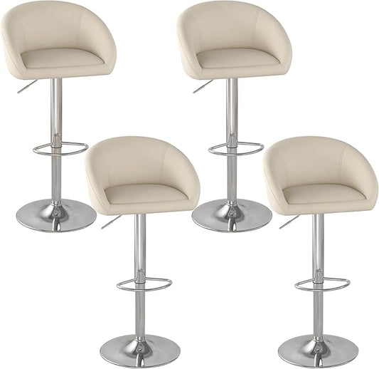 KCC Velvet Bar Stools Set of 4, Counter Height Bar Stools with Low Back, Swivel Barstool for Kitchen Island, Bar Pub (Begie)