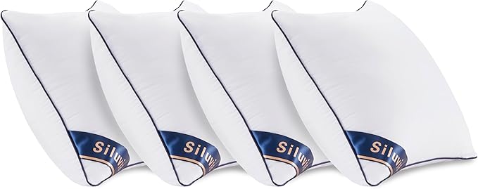 Siluvia Decorative 18x18 Pillow Inserts Set of 4 - Square Throw 18 Pillows with 100% Cotton Cover for Sofa, Couch, and Bed - White