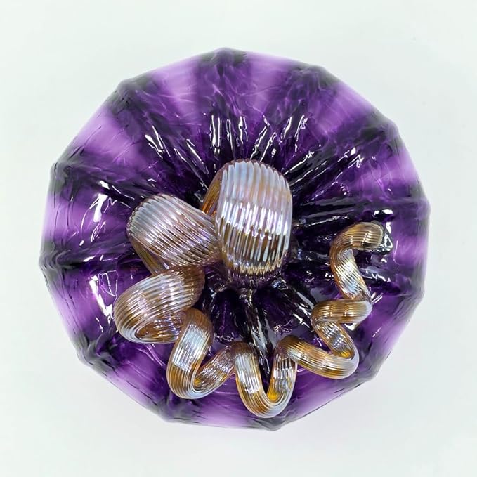 Luke Adams Glass Handmade Glass Pumpkins Handmade Table Top Home Decor (Squat, Plum)