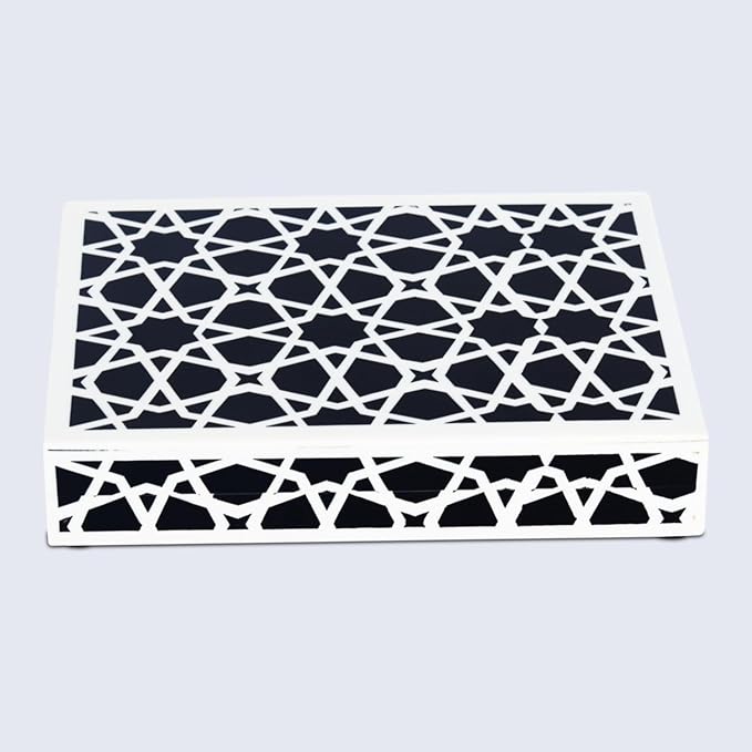 Handicrafts Home Handmade Zellij Collection Decorative Jewelry Box Organizer – Keepsakes, Trinkets, and Home Decor – Antique Coffee Table Storage, Wedding Memory Box, Farmhouse Style Decor, 8x6x1.5