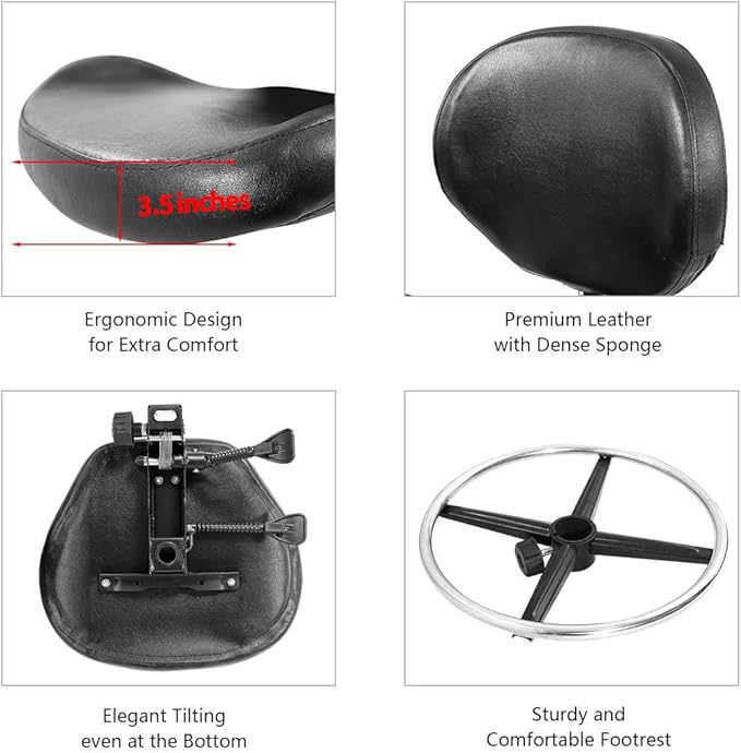 Drafting Chair Adjustable Tall Shop Stool, Rolling Chair with Backrest and Footrest for Computer, Studio, Workshop, Classroom, Lab, Counter, Home Office (Black)