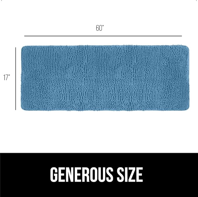 GORILLA GRIP Bath Rug Mat 60x17, Thick Soft Absorbent Chenille, Quick Dry Microfiber Mats, Rubber Backing Washable Shower Floor Rugs, Bathmat Runner, US Designed Bathroom Home Decor Accessories Blue