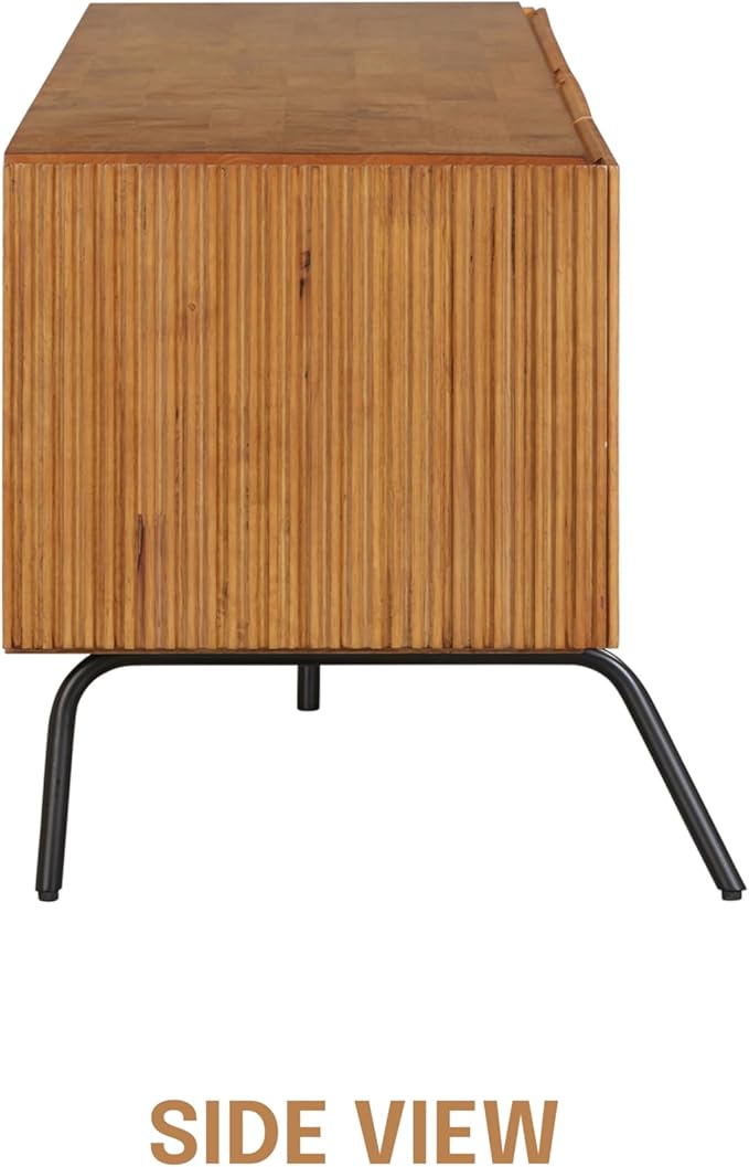 NTC Veil TV Stand with 4 Doors for TVs up to 75’’, Media Console with Vertical Groove Design and Metal Legs, Modern Entertainment Center for Living Room and Bedroom, Effortless Assembly, Teak Look