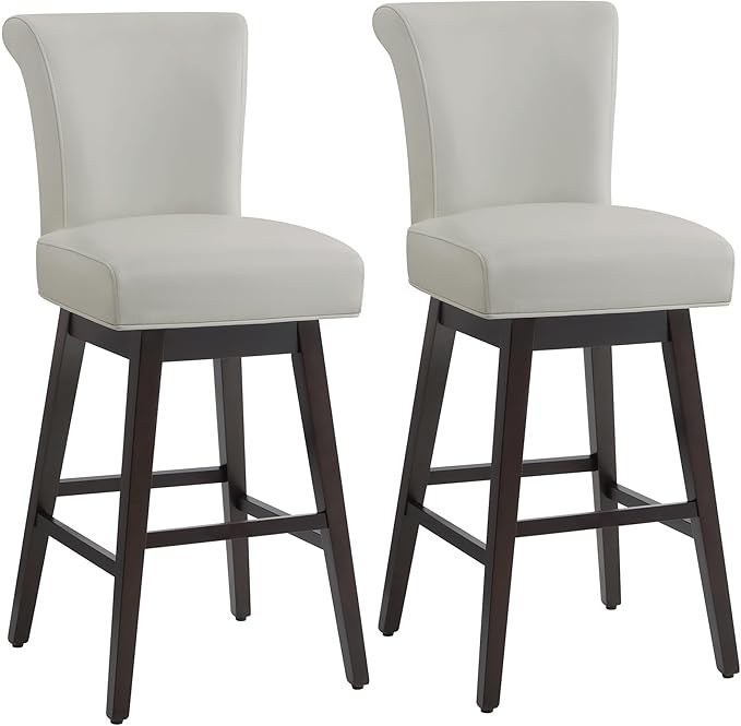 CHITA 30 Inch Counter Height Swivel Bar Stools Set of 2, FSC Certified Modern Upholstered Faux Leather Swivel Barstool Chairs with Back, Creamy Grey