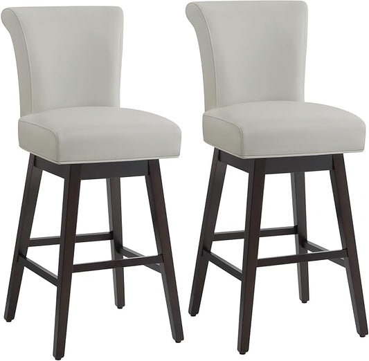 CHITA 30 Inch Counter Height Swivel Bar Stools Set of 2, FSC Certified Modern Upholstered Faux Leather Swivel Barstool Chairs with Back, Creamy Grey