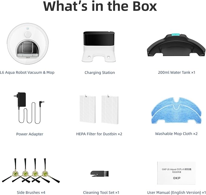 OKP Life LiDAR Robot Vacuum and Mop Combo with 450ml Visible Dustbin, 190° PSD Obstacle Avoidance, Customized Cleaning, Multi-Floor Mapping,150 Mins Runtime, WiFi/Alexa/APP, Good for Pet Hair & Carpet