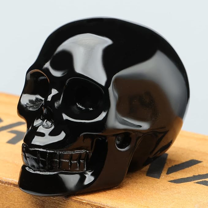 2''Natural Black Obsidian Crystal Skull Head Hand Carved Reiki Healing Stone Statue Healing Home Office Art Room Decoration