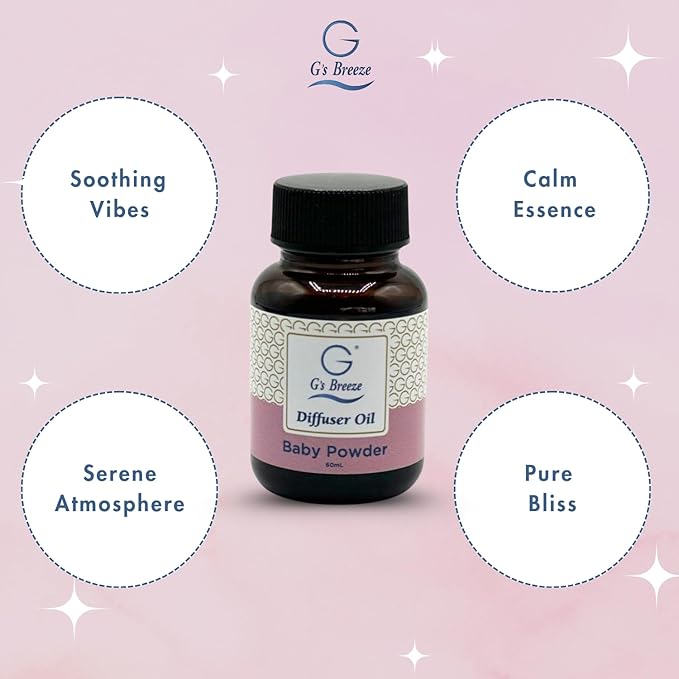 G's Breeze Baby Powder Diffuser Oil Refill - Soft & Soothing Fresh Baby Powder Scent - Ideal for Nurseries, Bedrooms, Living Rooms & More - Elevate Your Space with Comforting Aroma - 60 ML