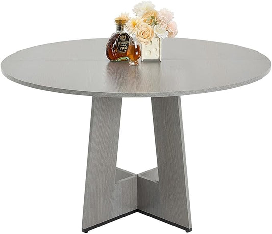 VEVOR Round Dining Table, 47 inch Wood Table for 4-6 Person, Farmhouse Circle Dinner Furniture, Rustic Leisure Tables with Thick Wooden Legs, for Home Kitchen Living Room, Grey (Only Table)