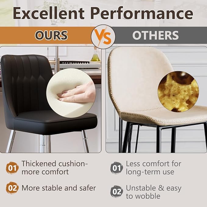 Bar Stools Set of 2,Counter Height Bar Stools with Back,Modern Faux Leather Kitchen Stools,27"Black Barstools with Stable Metal Leg,Armless Counter Height Chair for Kitchen Island,Coffee Corner