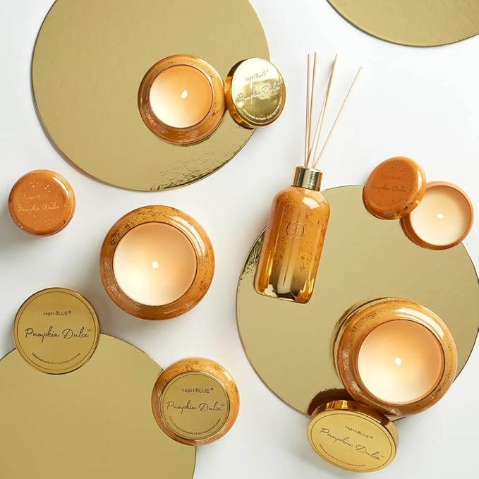 Capri Blue Glimmer Jar Candles - Luxury Holiday Scented Candles for Home - Long Lasting Soy Wax Blend - Scented Holiday & Home Decor - Pumpkin Dulce Petite Signature Jar (8 oz)